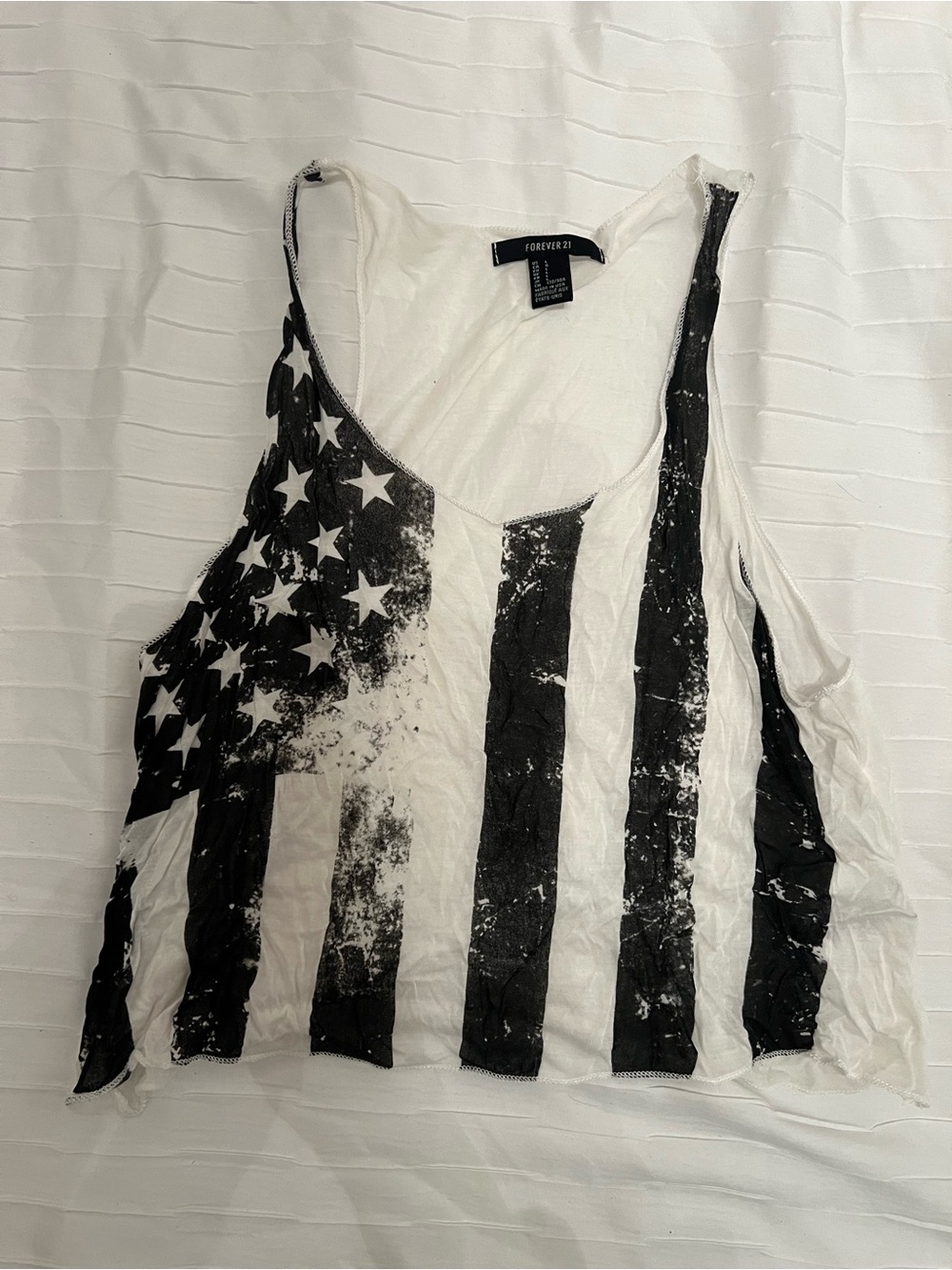 Forever 21 Black & White Distressed American Flag Tank SIZE LARGE